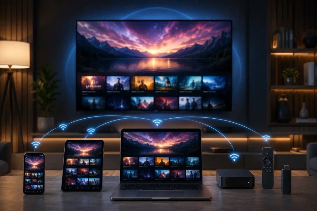 IPTVUSAX device compatibility — stream on Firestick, Android TV, smart TVs, iOS, Android phones, and computers