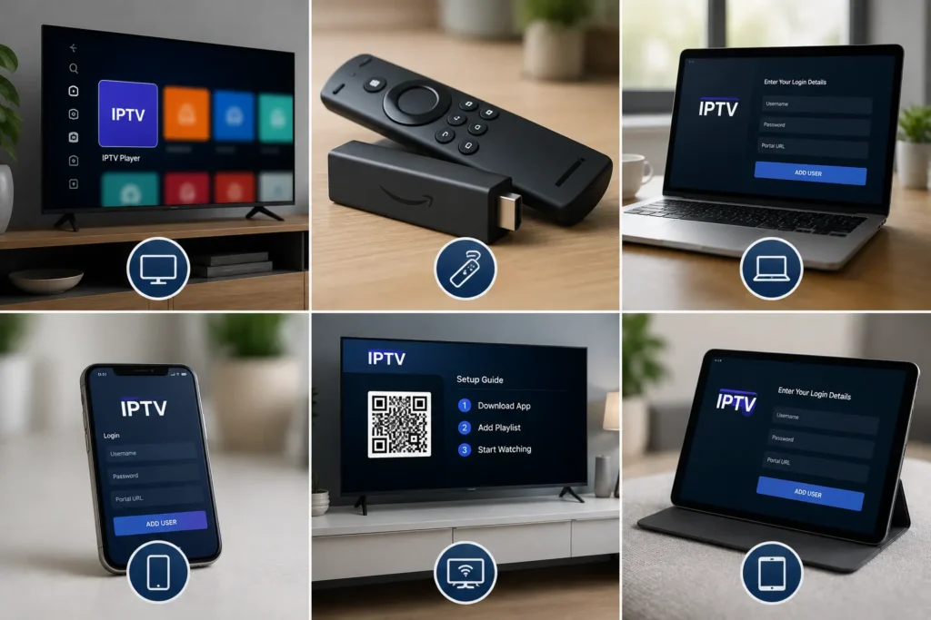 IPTV Malta 4K working on Smart TV, Fire TV Stick, smartphone, tablet, and laptop